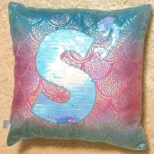 JUSTICE Pink & Teal Mermaid Shimmer Pillow with a Sequin Letter "S" & Mermaid
